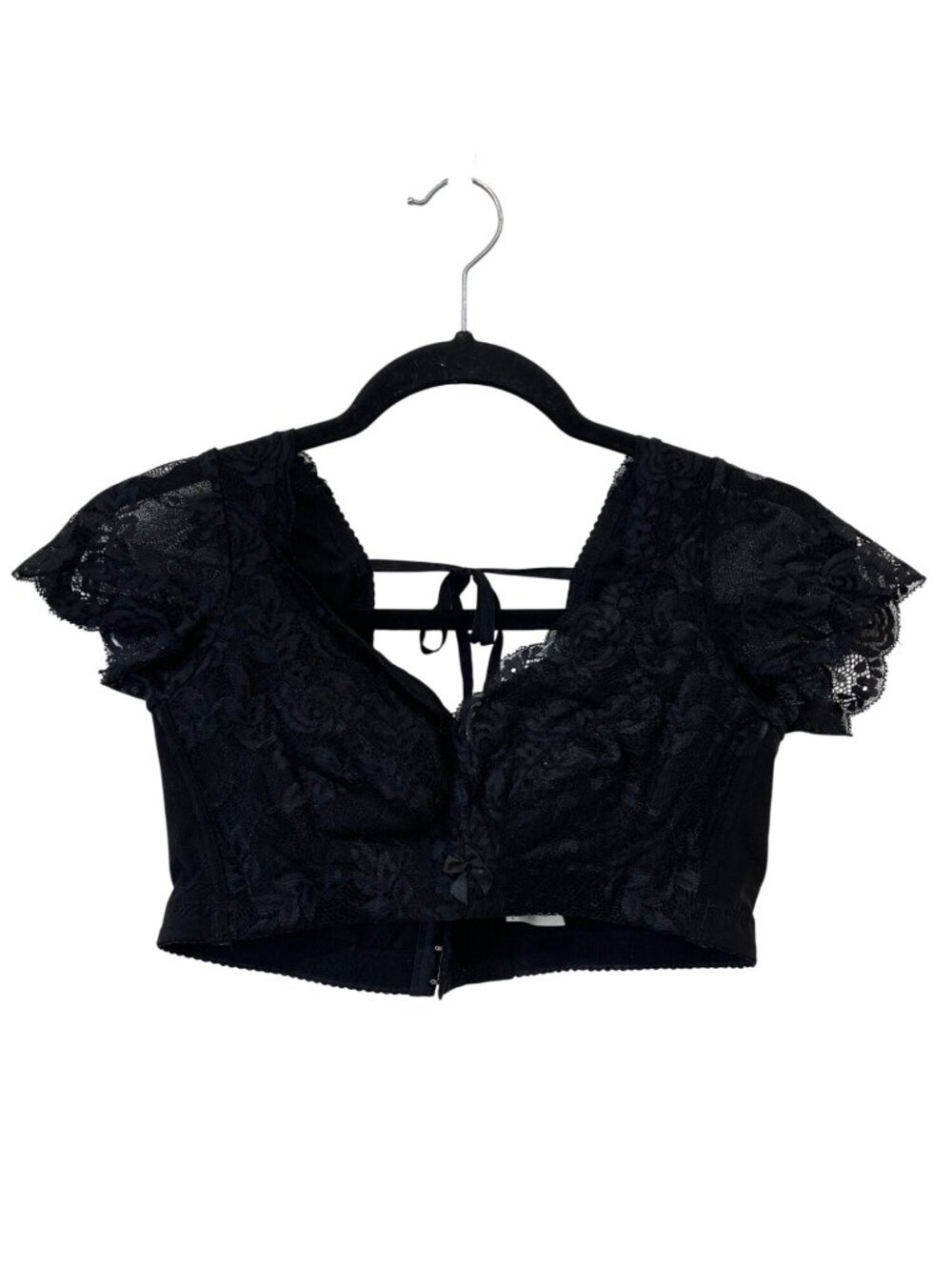 Lace Bustier Crop Top Size 85C Short Sleeve Tie Back Gothic Coquette Whimsigoth